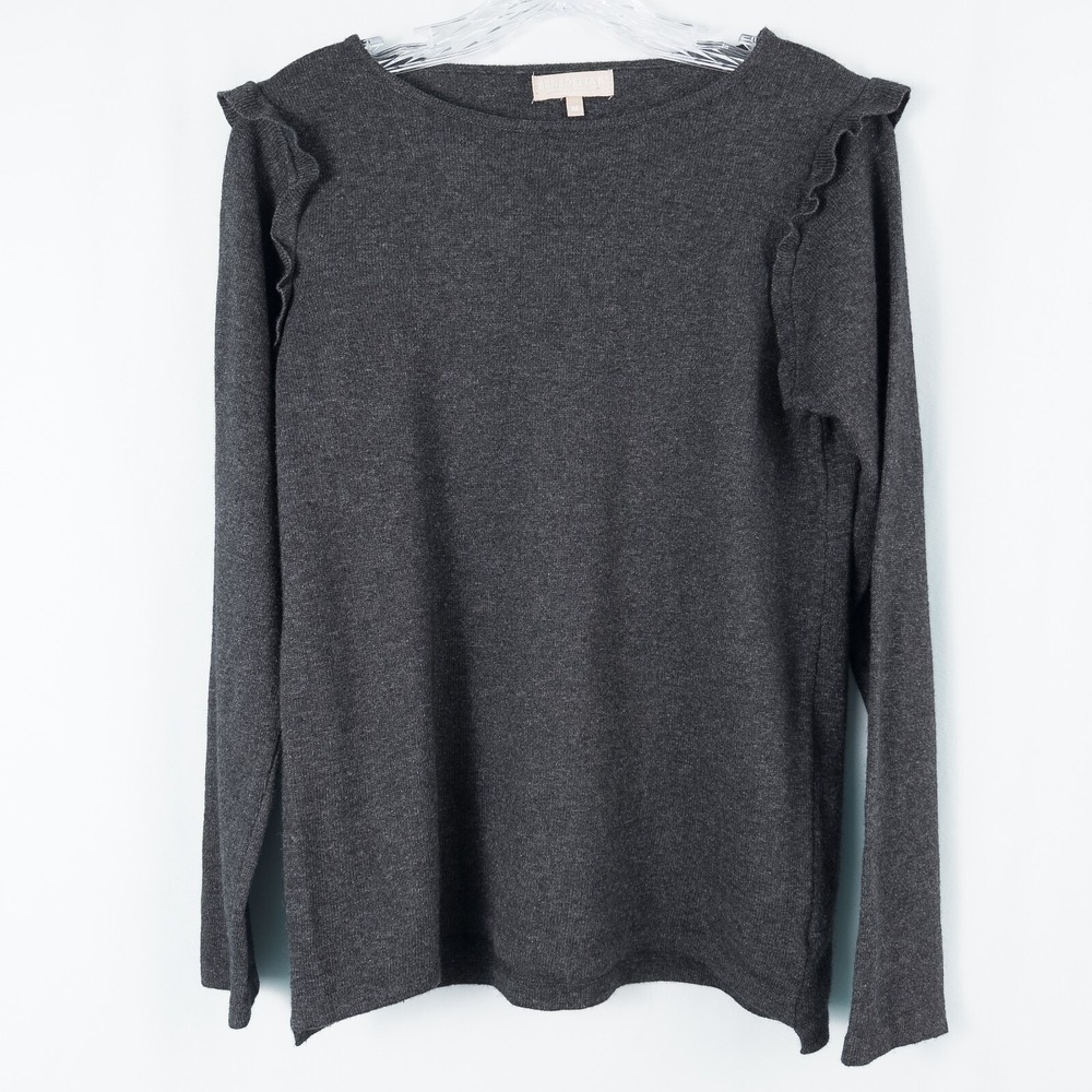 Benedetta B Womens Merino Wool Blend Sweater Size M Gray Ruffle Trim Italy Chic